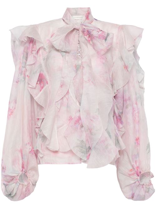 Crush Tie Neck Ruffle Blouse ZIMMERMANN | 2856TR251PINK FLORAL